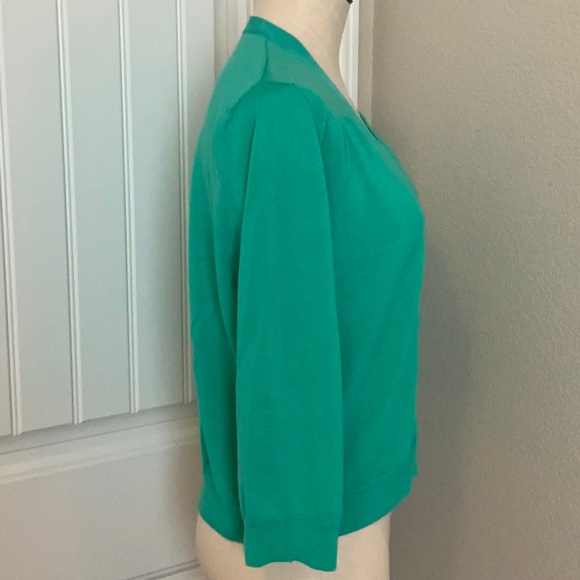 Lands' End Women's XL V-neck Button Up Cardigan Green 100% Pima Cotton Sweater - Picture 7 of 8